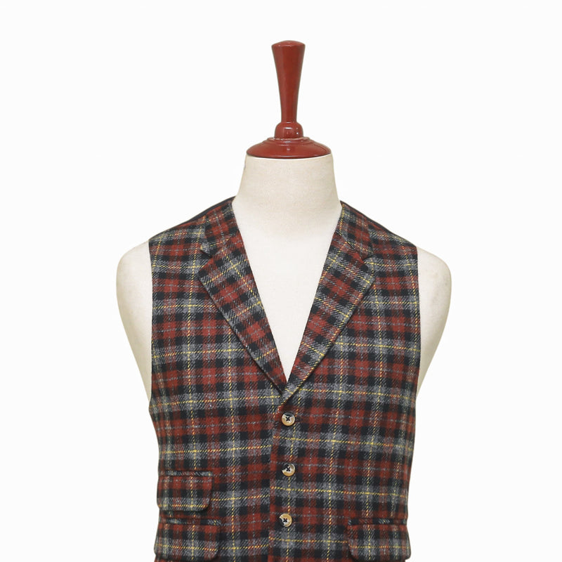 Mens Plaid Vest 44R Brown Gray Lambswool Waistcoat XL Western Casual Preppy