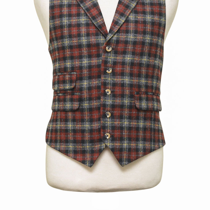 Mens Plaid Vest 44R Brown Gray Lambswool Waistcoat XL Western Casual Preppy