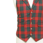 Mens Red Gray Plaid Waistcoat 44R XL Formal Tuxedo Vest Wedding Prom Party Groom