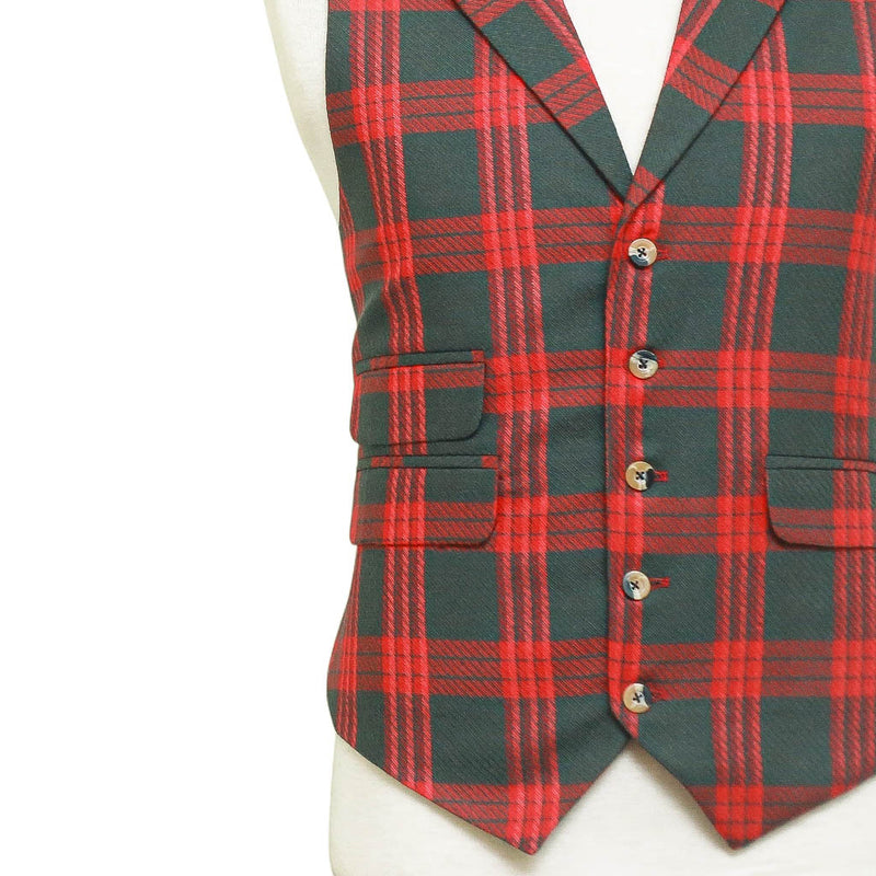 Mens Red Gray Plaid Waistcoat 44R XL Formal Tuxedo Vest Wedding Prom Party Groom