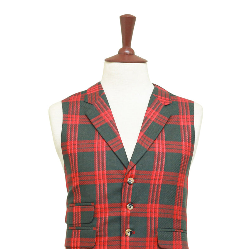 Mens Red Gray Plaid Waistcoat 44R XL Formal Tuxedo Vest Wedding Prom Party Groom