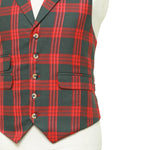 Mens Red Gray Plaid Waistcoat 44R XL Formal Tuxedo Vest Wedding Prom Party Groom