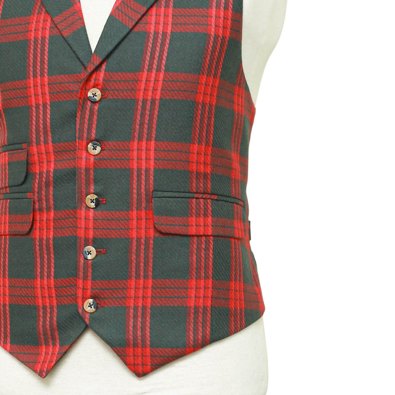 Mens Red Gray Plaid Waistcoat 44R XL Formal Tuxedo Vest Wedding Prom Party Groom