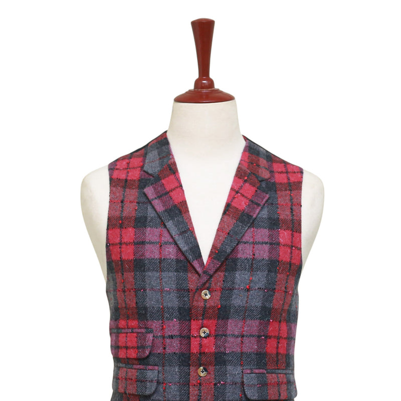 Mens Plaid Vest 44R Gray Pink Purple Lambswool Waistcoat XL Formal Wedding Party