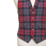 Mens Plaid Vest 44R Gray Pink Purple Lambswool Waistcoat XL Formal Wedding Party