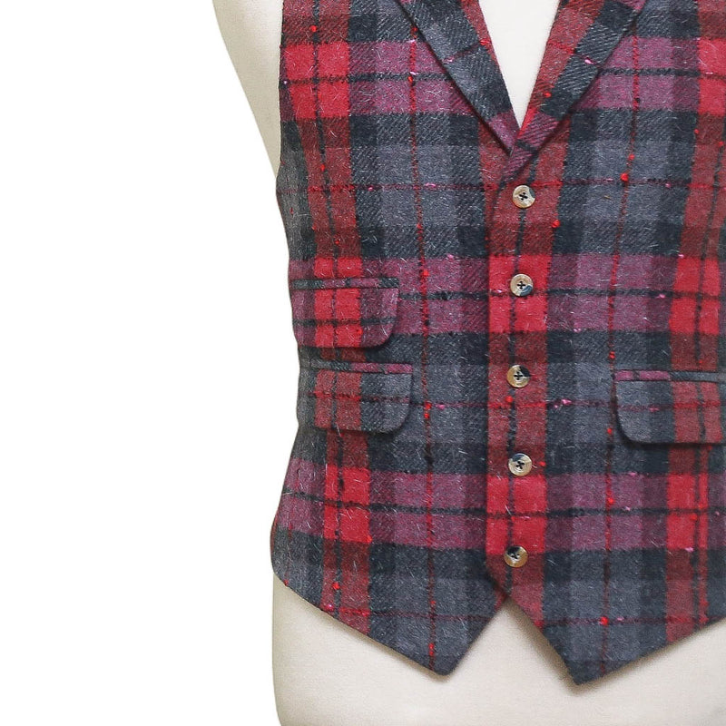 Mens Plaid Vest 44R Gray Pink Purple Lambswool Waistcoat XL Formal Wedding Party