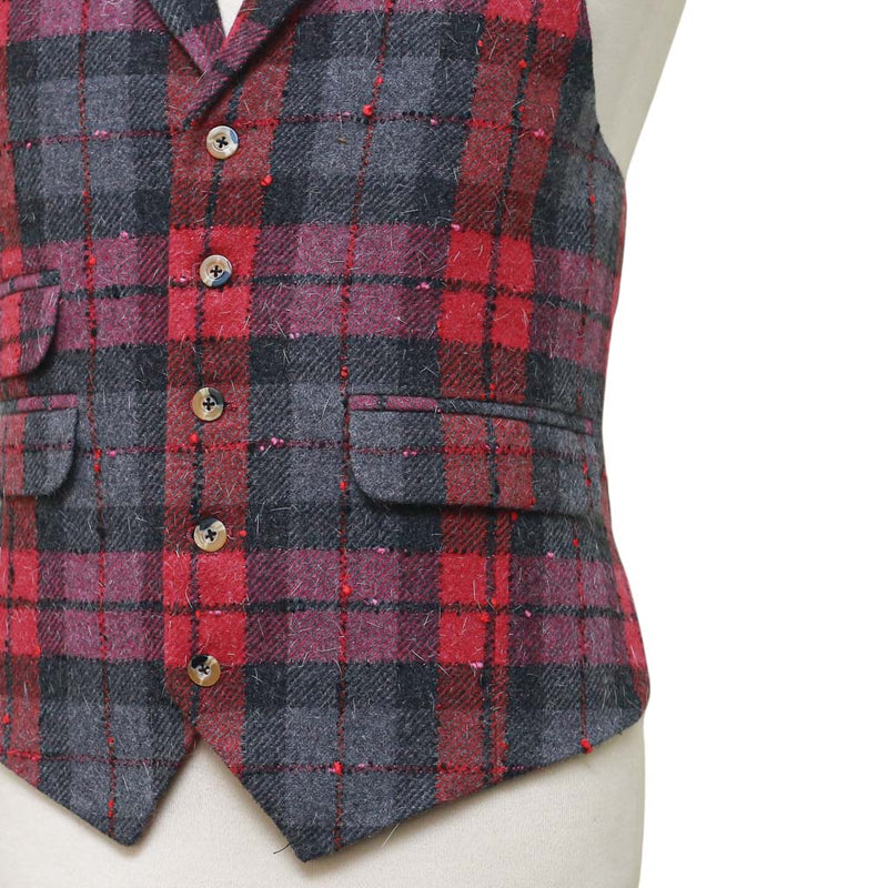 Mens Plaid Vest 44R Gray Pink Purple Lambswool Waistcoat XL Formal Wedding Party