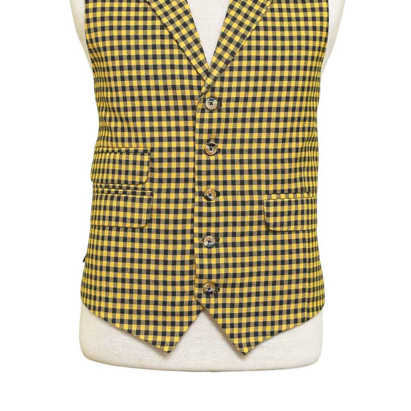 Mens Vest 44R Yellow Black Check Wool Waistcoat XL Formal Wedding Groom Party