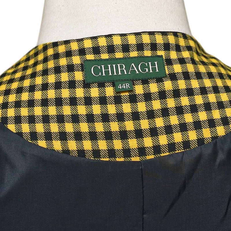 Mens Vest 44R Yellow Black Check Wool Waistcoat XL Formal Wedding Groom Party