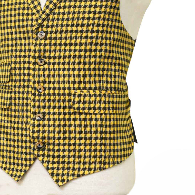 Mens Vest 44R Yellow Black Check Wool Waistcoat XL Formal Wedding Groom Party