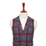 Mens Plaid Vest 44R Blue Red Purple Lambswool Waistcoat XL Formal Wedding Party