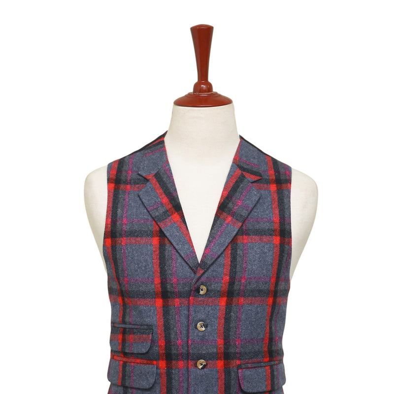 Mens Plaid Vest 44R Blue Red Purple Lambswool Waistcoat XL Formal Wedding Party