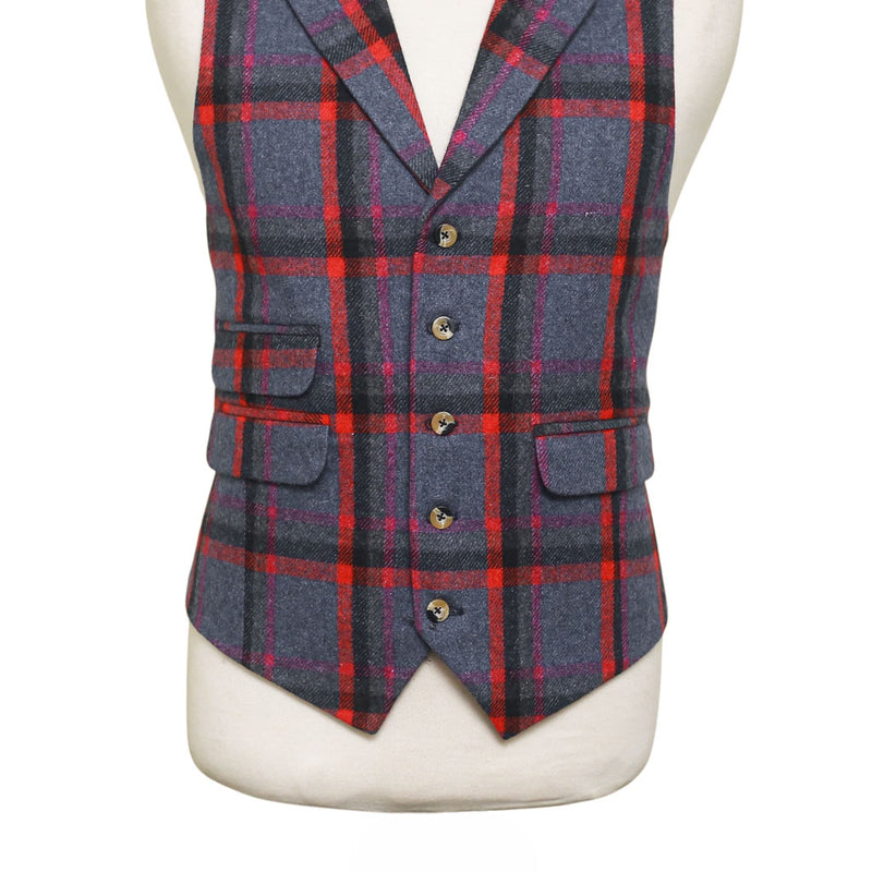 Mens Plaid Vest 44R Blue Red Purple Lambswool Waistcoat XL Formal Wedding Party