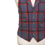 Mens Plaid Vest 44R Blue Red Purple Lambswool Waistcoat XL Formal Wedding Party