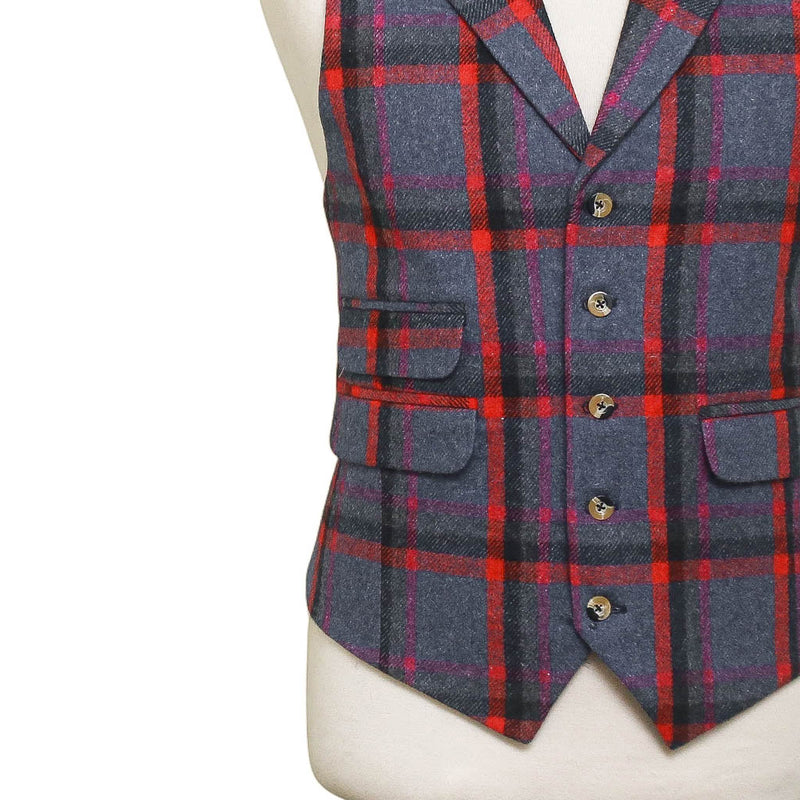 Mens Plaid Vest 44R Blue Red Purple Lambswool Waistcoat XL Formal Wedding Party