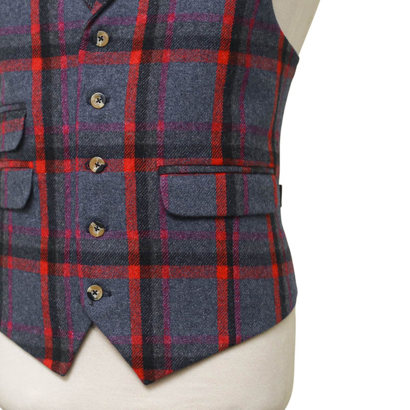 Mens Plaid Vest 44R Blue Red Purple Lambswool Waistcoat XL Formal Wedding Party