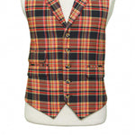 Mens Orange Black Plaid Waistcoat 44R XL Formal Tuxedo Vest Wedding Party Groom
