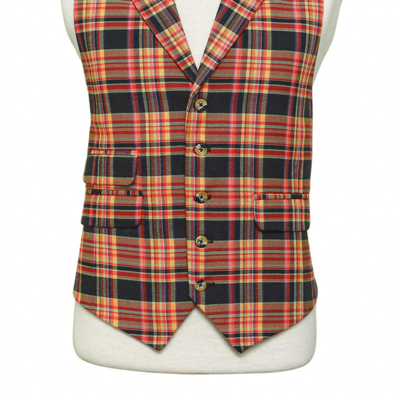 Mens Orange Black Plaid Waistcoat 44R XL Formal Tuxedo Vest Wedding Party Groom
