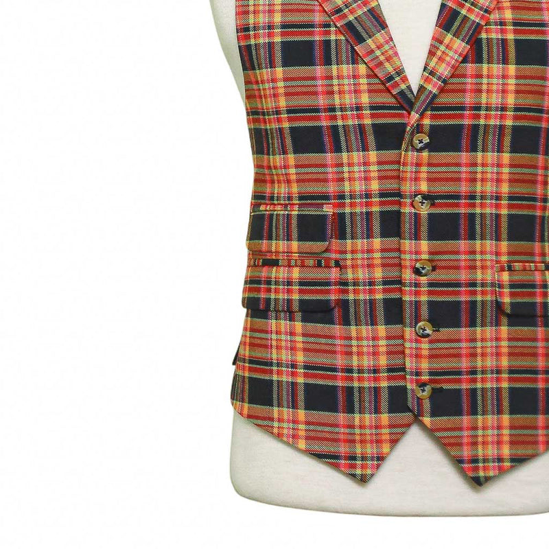 Mens Orange Black Plaid Waistcoat 44R XL Formal Tuxedo Vest Wedding Party Groom