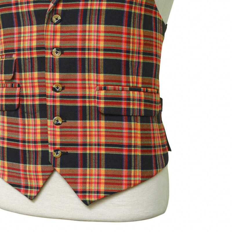 Mens Orange Black Plaid Waistcoat 44R XL Formal Tuxedo Vest Wedding Party Groom