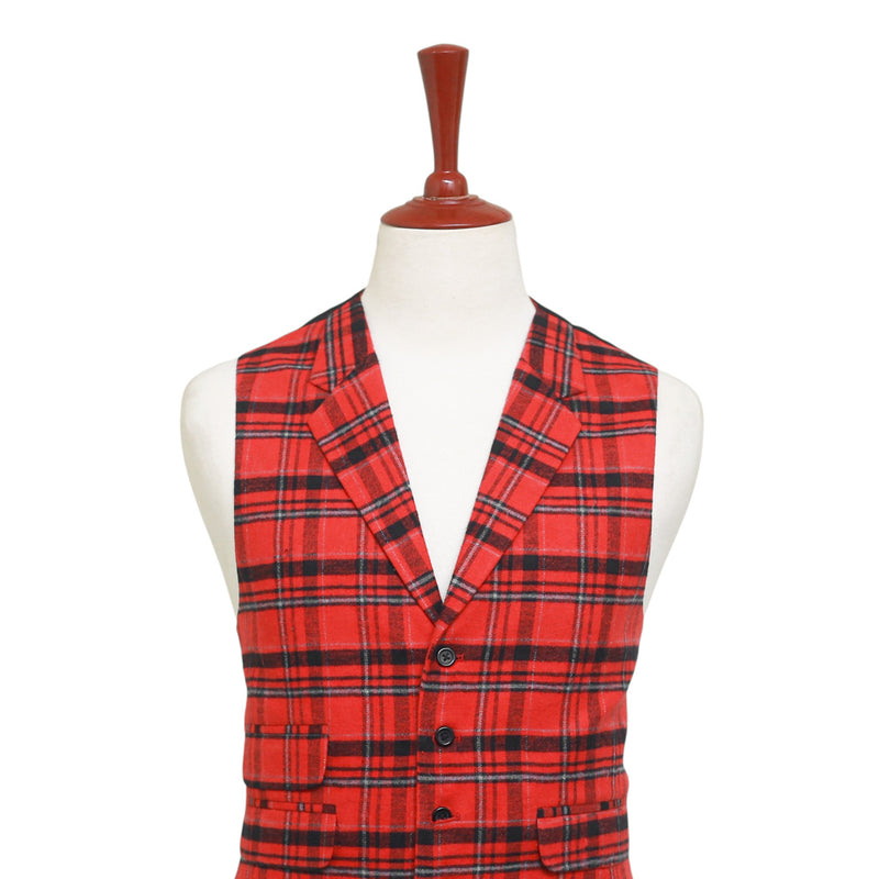 Mens Red Plaid Waistcoat 44R XL Formal Tuxedo Vest Wedding Prom Party Groom