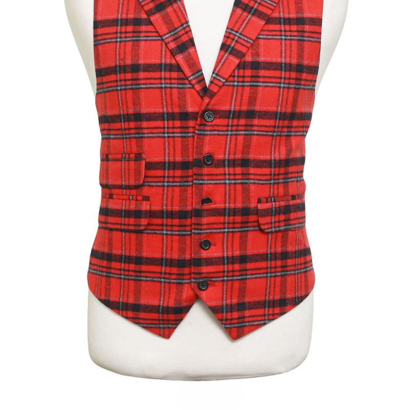 Mens Red Plaid Waistcoat 44R XL Formal Tuxedo Vest Wedding Prom Party Groom