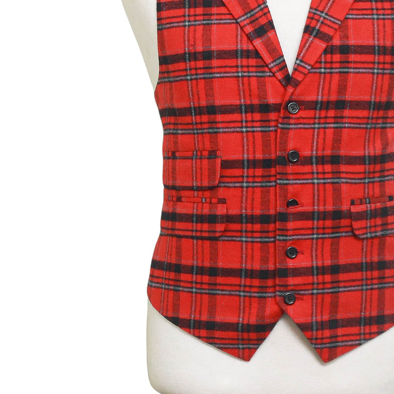 Mens Red Plaid Waistcoat 44R XL Formal Tuxedo Vest Wedding Prom Party Groom