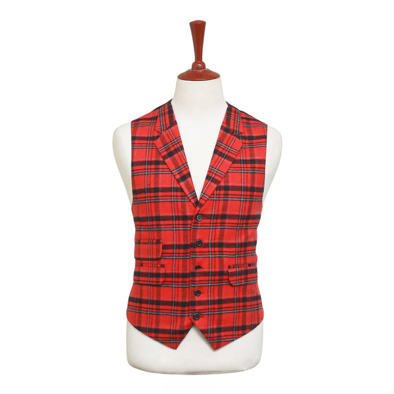 Mens Red Plaid Waistcoat 44R XL Formal Tuxedo Vest Wedding Prom Party Groom