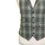 Mens Vest 44R Plaid Wool Green Brown Waistcoat XL Western Casual Preppy Wedding