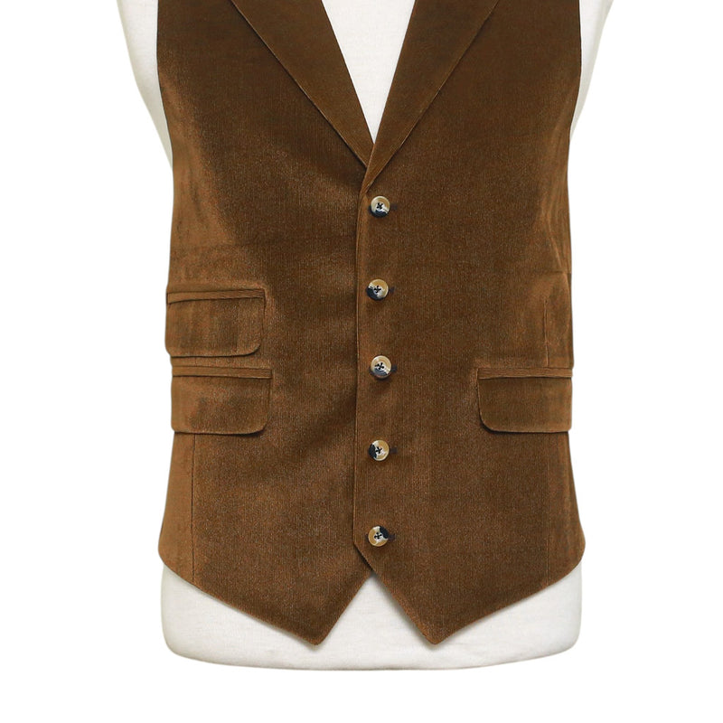 Mens Vest 44R Brown Beige Corduroy Waistcoat XL Western Casual Preppy Wedding