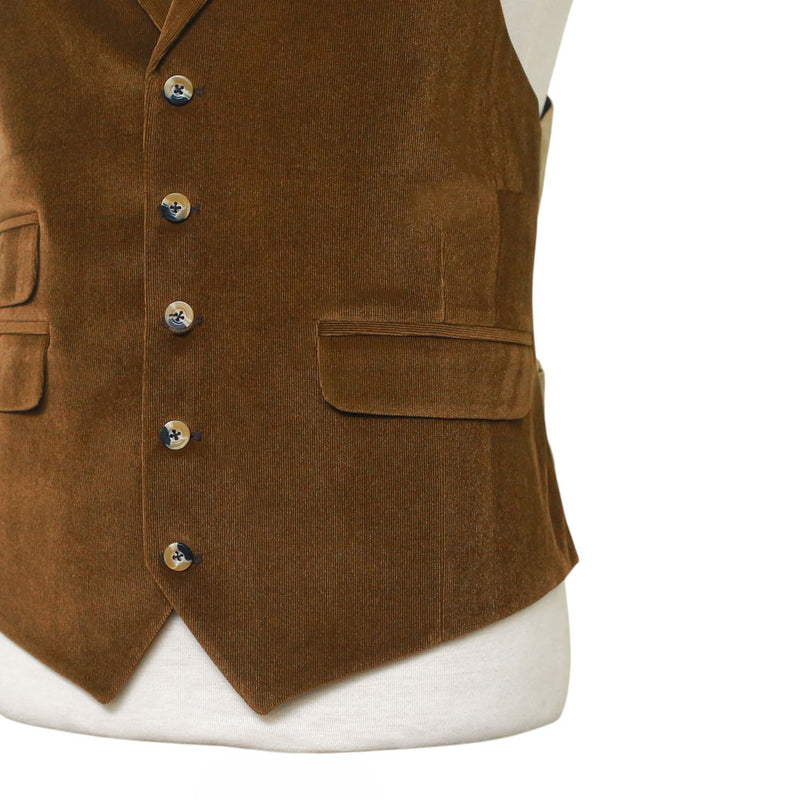 Mens Vest 44R Brown Beige Corduroy Waistcoat XL Western Casual Preppy Wedding