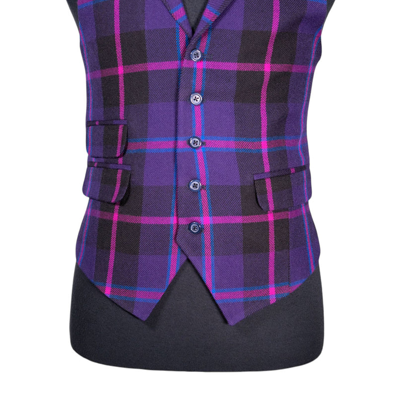Mens Waistcoat Suit Vest 40R Purple Pink Blue Plaid Wool Formal Wedding Party