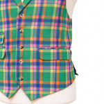 Mens Vest 44R Plaid Wool Green Orange Blue Waistcoat XL Formal Wedding Party