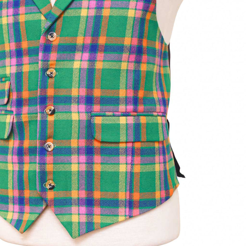 Mens Vest 44R Plaid Wool Green Orange Blue Waistcoat XL Formal Wedding Party