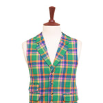 Mens Vest 44R Plaid Wool Green Orange Blue Waistcoat XL Formal Wedding Party
