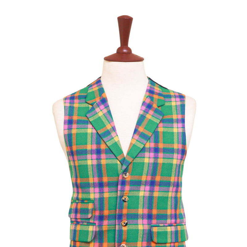 Mens Vest 44R Plaid Wool Green Orange Blue Waistcoat XL Formal Wedding Party