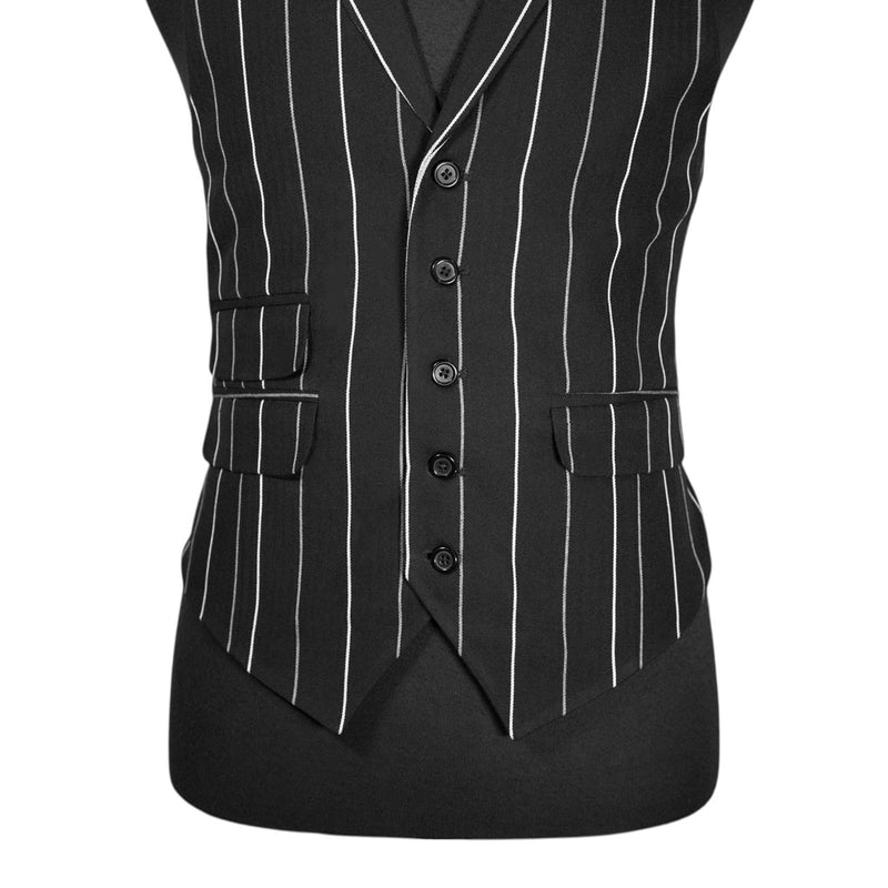 Mens 40R Waistcoat Vest Lapel Striped Suit Black Gray White Formal Wedding Party
