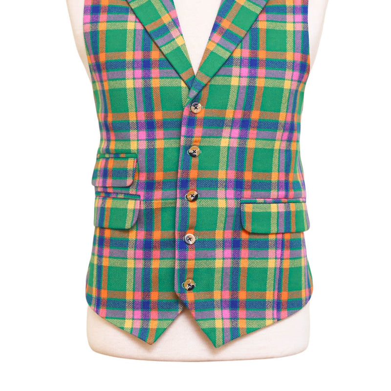 Mens Vest 44R Plaid Wool Green Orange Blue Waistcoat XL Formal Wedding Party