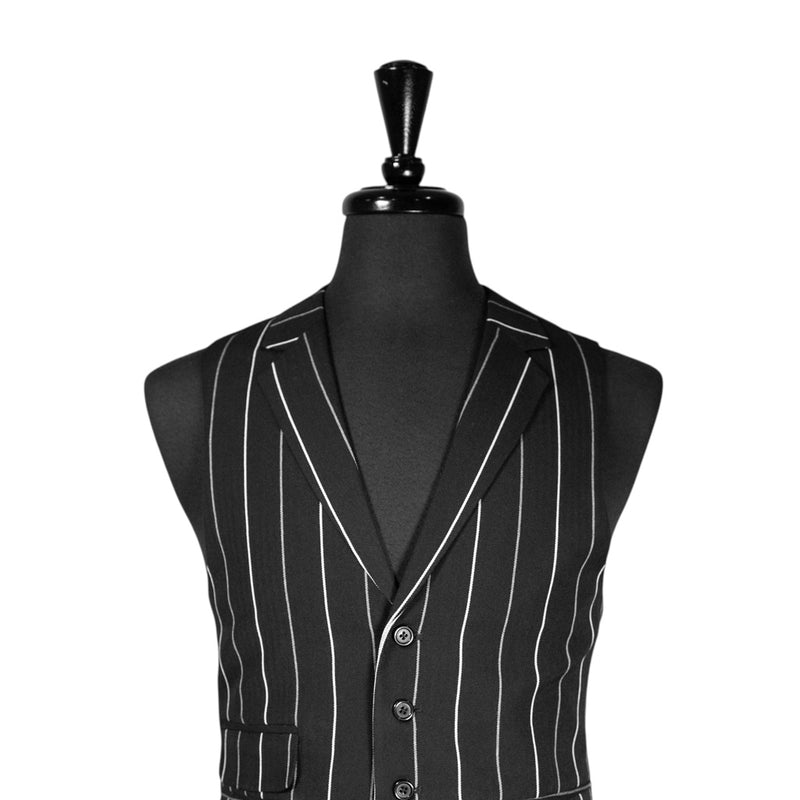 Mens 40R Waistcoat Vest Lapel Striped Suit Black Gray White Formal Wedding Party