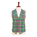 Mens Vest 44R Plaid Wool Green Orange Blue Waistcoat XL Formal Wedding Party
