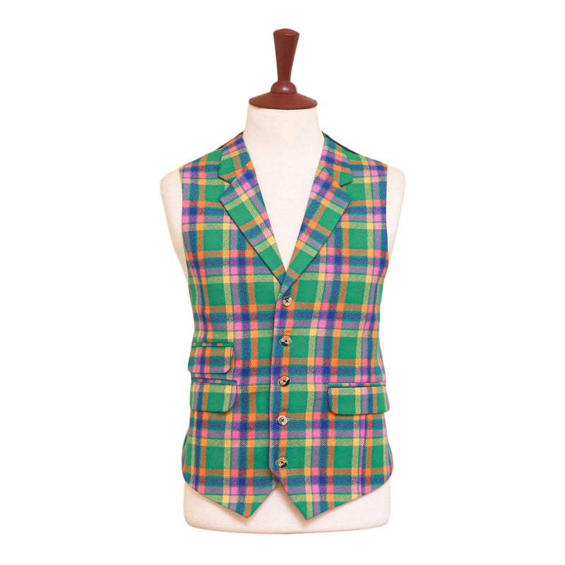 Mens Vest 44R Plaid Wool Green Orange Blue Waistcoat XL Formal Wedding Party