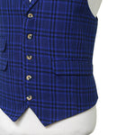 Mens Blue Plaid Vest 44R Wool Lapel Waistcoat XL Formal Wedding Prom Party Groom
