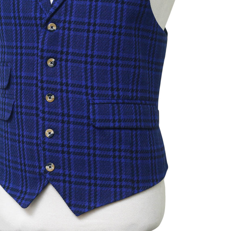Mens Blue Plaid Vest 44R Wool Lapel Waistcoat XL Formal Wedding Prom Party Groom