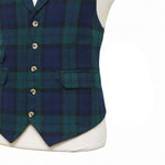 Mens Black Watch Tartan Vest 44R Blue Green Lambswool Plaid Waistcoat XL Formal