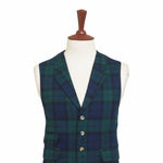 Mens Black Watch Tartan Vest 44R Blue Green Lambswool Plaid Waistcoat XL Formal