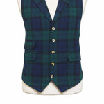 Mens Black Watch Tartan Vest 44R Blue Green Lambswool Plaid Waistcoat XL Formal