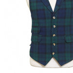 Mens Black Watch Tartan Vest 44R Blue Green Lambswool Plaid Waistcoat XL Formal