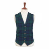 Mens Black Watch Tartan Vest 44R Blue Green Lambswool Plaid Waistcoat XL Formal