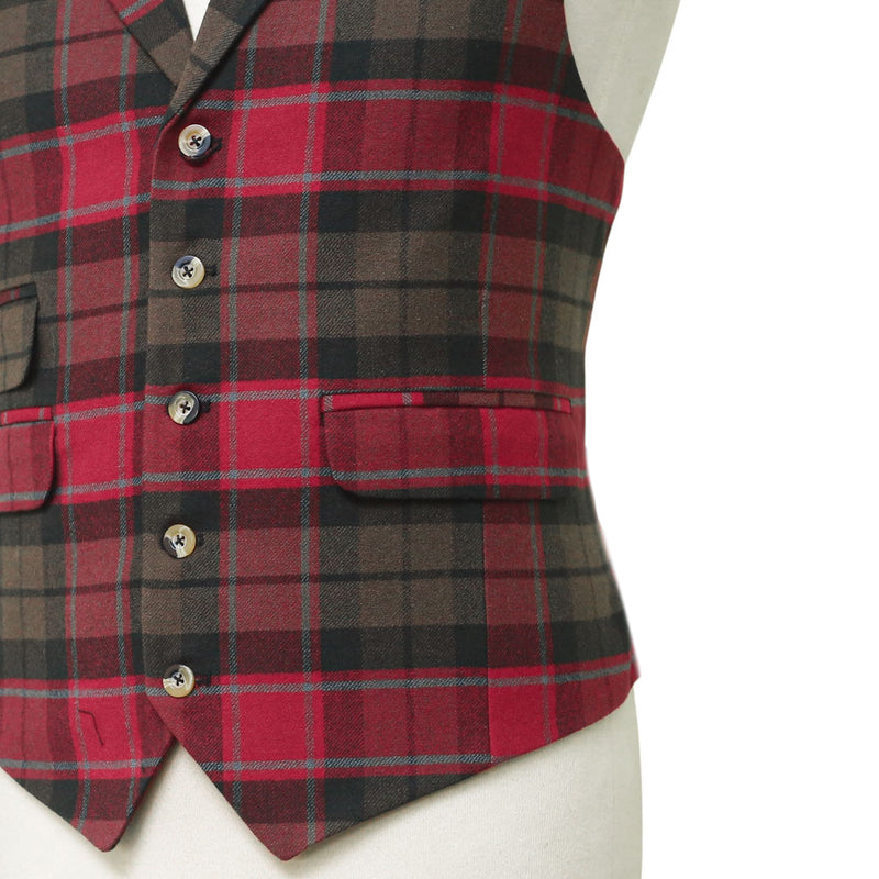 Mens Plaid Vest 44R Red Brown Teal Wool Waistcoat XL Formal Wedding Prom Party
