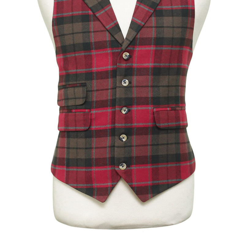 Mens Plaid Vest 44R Red Brown Teal Wool Waistcoat XL Formal Wedding Prom Party